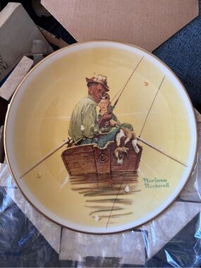 Gorham Yellow and Green Norman Rockwell Fishing Plate